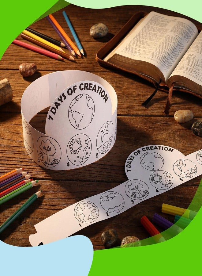 LemonSecret 24 Sets 7 Days of Creation Craft for Kids Bible Crown Crafts DIY Coloring The Creation Story Hat for Religious Sunday School VBS Home Christian Preschool Classroom Activities - Image 4