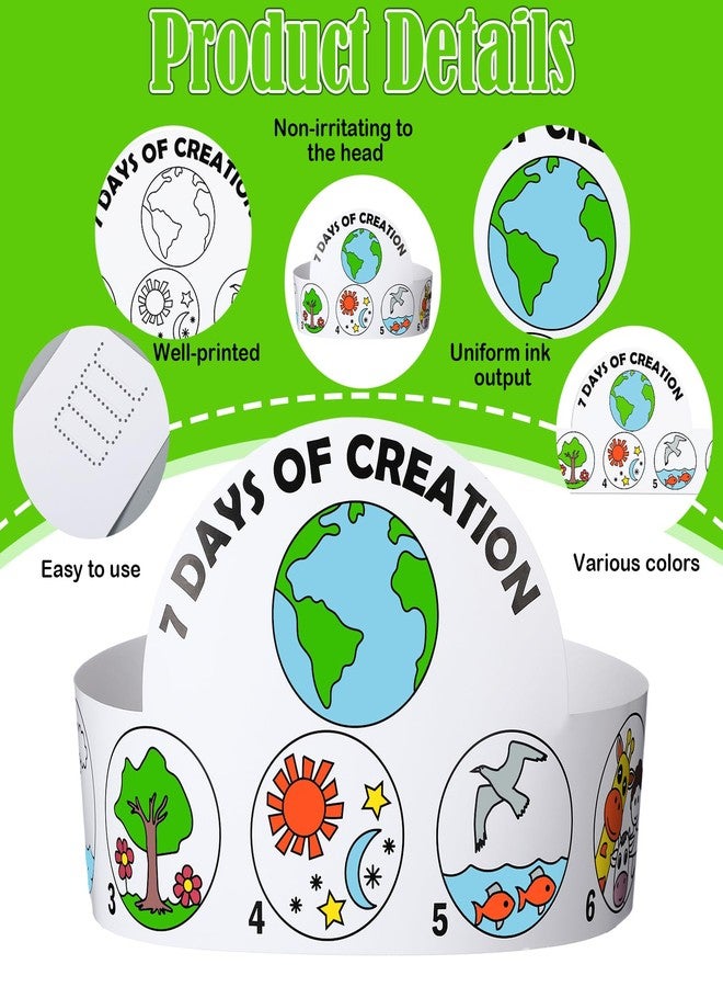 LemonSecret 24 Sets 7 Days of Creation Craft for Kids Bible Crown Crafts DIY Coloring The Creation Story Hat for Religious Sunday School VBS Home Christian Preschool Classroom Activities - Image 3