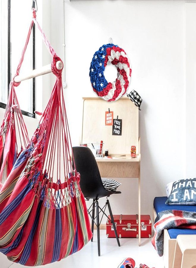 idyllic 14 Inch Patriotic Roses Handcrafted Wreath, Artificial 4th of July Soft Touch Silk Roses and Metal Stars Wreath for Front Door, Memorial Day for Indoor and Outdoor - Image 5