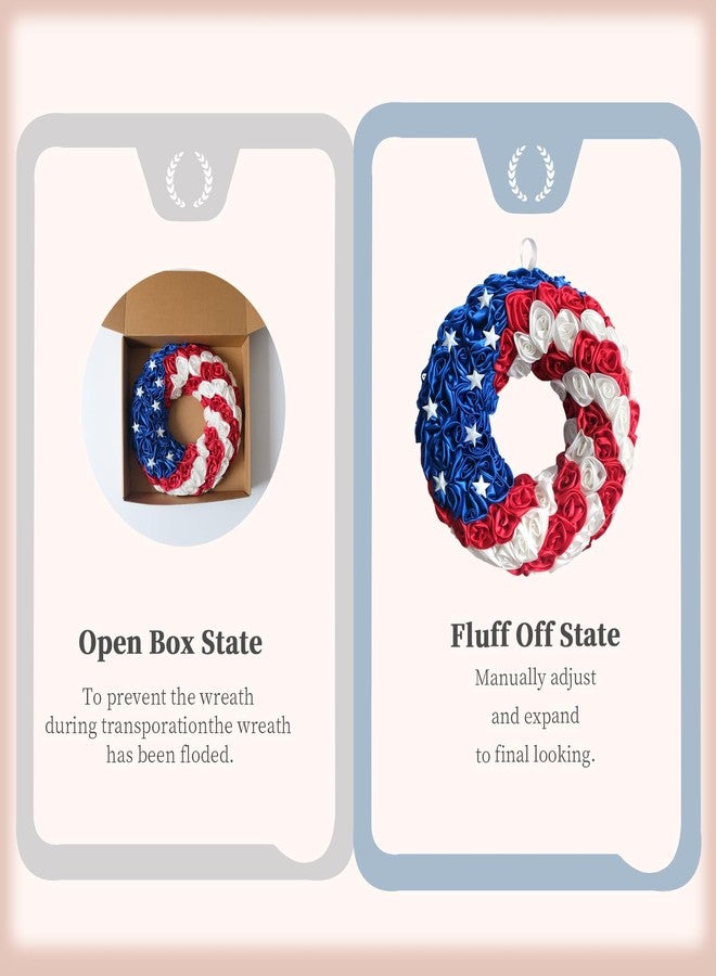 idyllic 14 Inch Patriotic Roses Handcrafted Wreath, Artificial 4th of July Soft Touch Silk Roses and Metal Stars Wreath for Front Door, Memorial Day for Indoor and Outdoor - Image 4