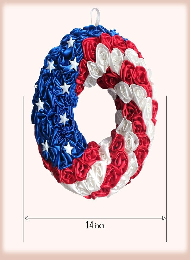 idyllic 14 Inch Patriotic Roses Handcrafted Wreath, Artificial 4th of July Soft Touch Silk Roses and Metal Stars Wreath for Front Door, Memorial Day for Indoor and Outdoor - Image 3