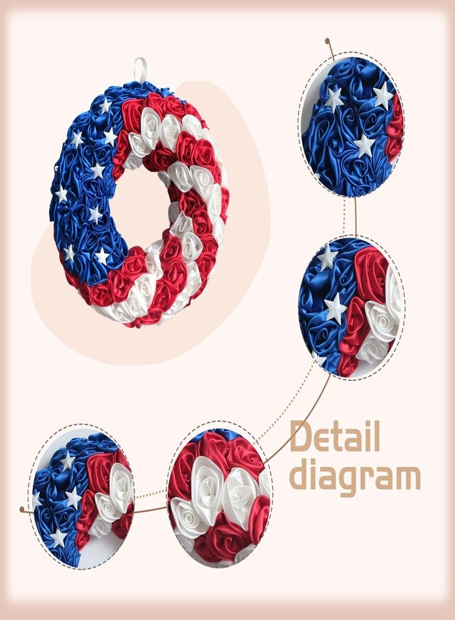 idyllic 14 Inch Patriotic Roses Handcrafted Wreath, Artificial 4th of July Soft Touch Silk Roses and Metal Stars Wreath for Front Door, Memorial Day for Indoor and Outdoor - Image 2