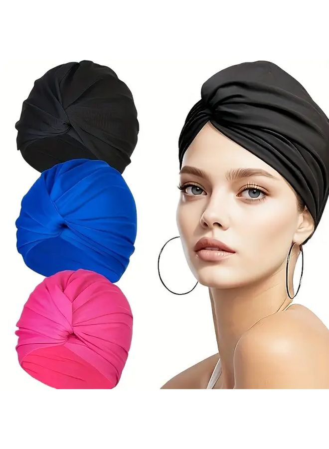 غطاة سباحة منسوجة كبيرة الحجم أزرق بحر عميق مرن مريح للارتداء حماية الشعر للجنسين - Image 4