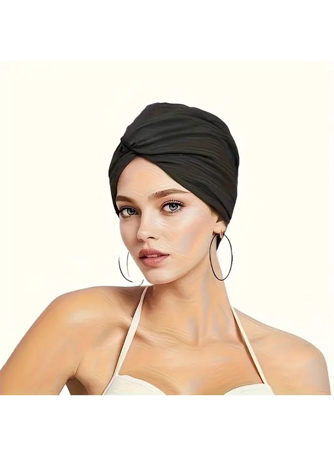 غطاة سباحة منسوجة كبيرة الحجم أزرق بحر عميق مرن مريح للارتداء حماية الشعر للجنسين - Image 5