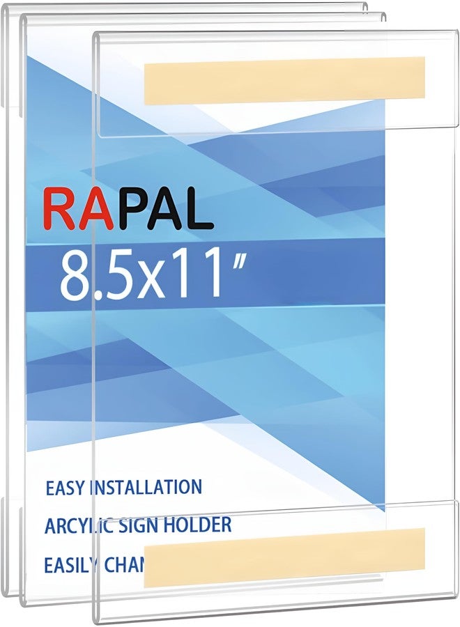 RAPAL 2 Pack Acrylic Sign Holder 8.5 x 11 Wall Mount, Clear Acrylic Sign Holder with Double Sided Tape Adhesive for Home, Office, Store, Restaurant - Image 1