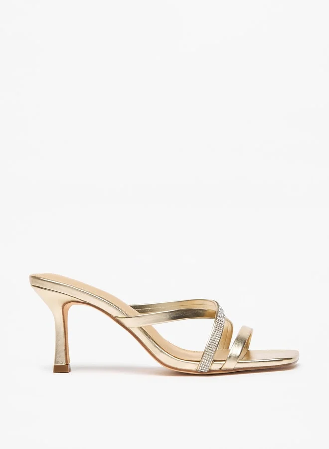 Flora Bella By Shoexpress Women's Embellished Cross Strap Slip-On Sandals with Flared Heels