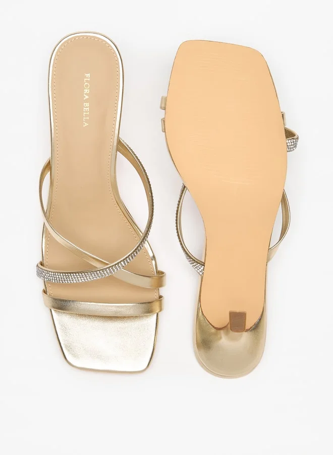 Flora Bella By Shoexpress Women's Embellished Cross Strap Slip-On Sandals with Flared Heels