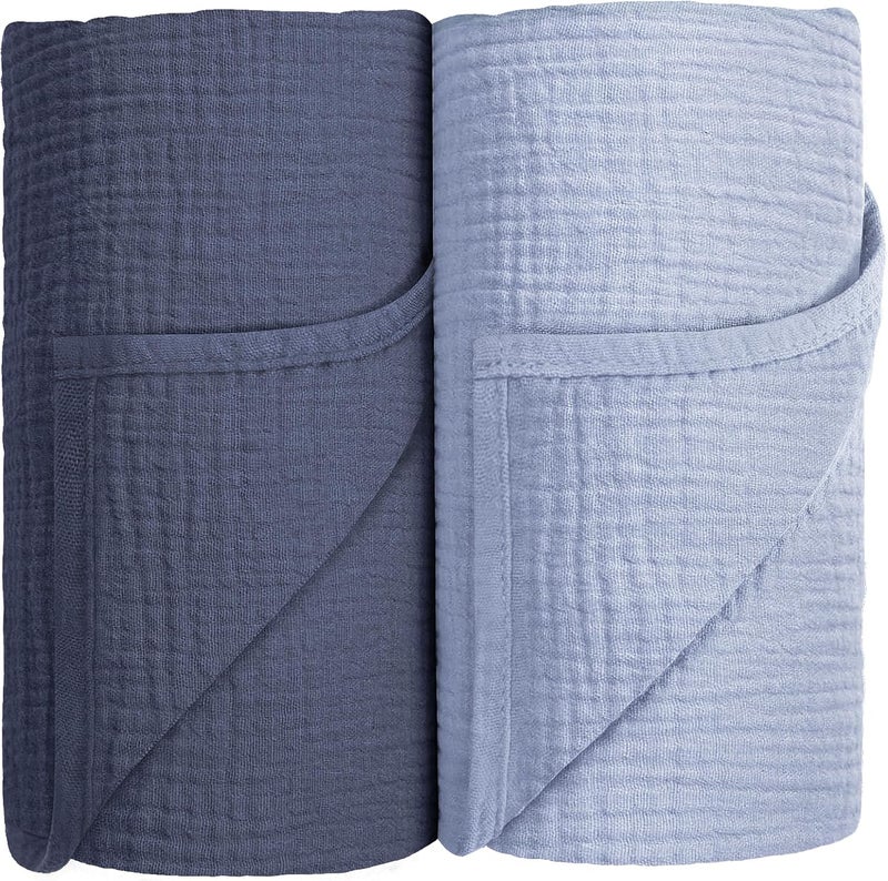 Susurration Muslin Swaddle Blanket Baby100 Cotton Baby Receiving Blanket Soft Thin Swaddle Blanket for Unisex Newborn 40x40in 2Pack Navy Blue - Image 1