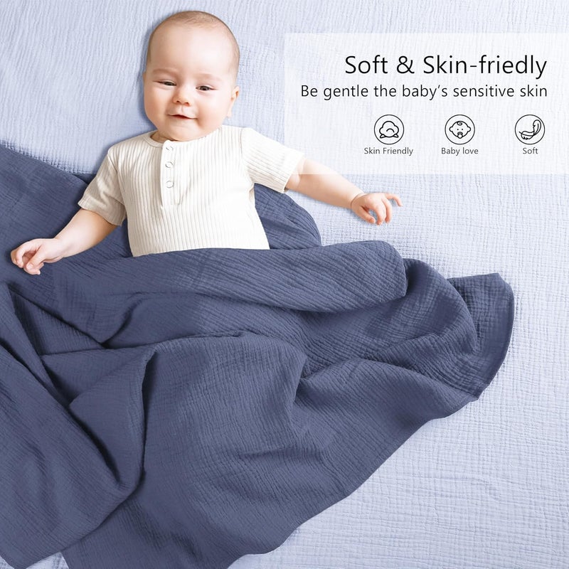 Susurration Muslin Swaddle Blanket Baby100 Cotton Baby Receiving Blanket Soft Thin Swaddle Blanket for Unisex Newborn 40x40in 2Pack Navy Blue - Image 4