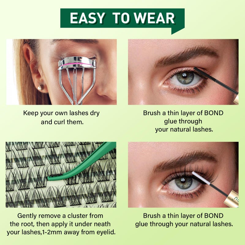 KEYYOU Natural Lash Clusters Wispy Eyelash Clusters 144 pcs Cluster Eyelash Extensions D Curl Individual Lashes 8-18MIX Mix Length Light and Natural Lashes Look with Thin Lash Band(N01-8-18MIX-D) - Image 5