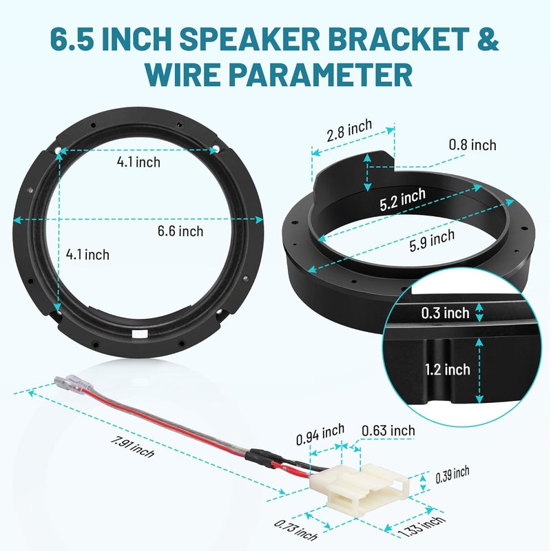 Nuith Door Speaker Adapter Bracket 6.5 with Wiring Harness Connector for VW Models - Image 4