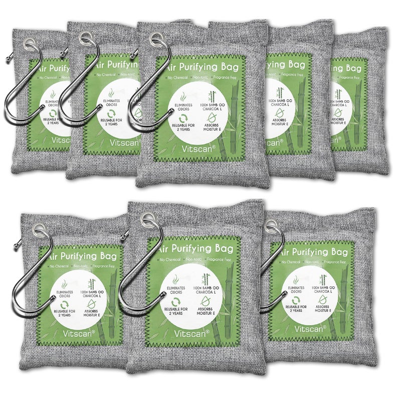 Vitscan 8 Pack Bamboo Charcoal Air Purifying Bag Activated Charcoal Bags Odor Absorber Moisture Absorber Natural Car Air Freshener Shoe Deodorizer Odor Eliminators For Home Pet Closet Car 