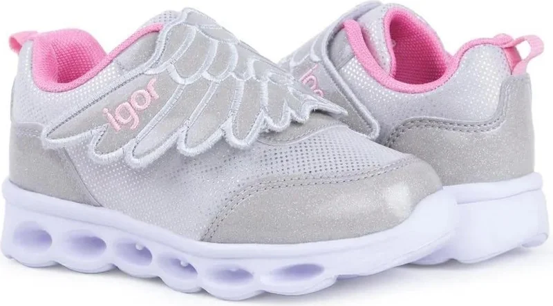 Igor Bella Gray Pink Girls Lighted Velcro Sneakers BC10001 V2