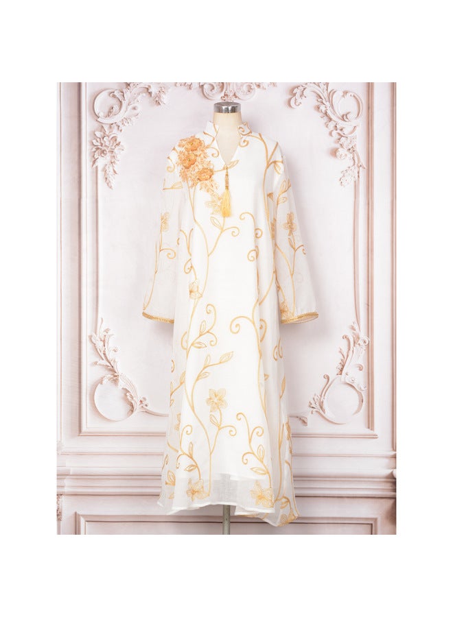 White Muslim Robe Women Long Dress Robe New Women Embroidered Beaded Pendant Evening Dress