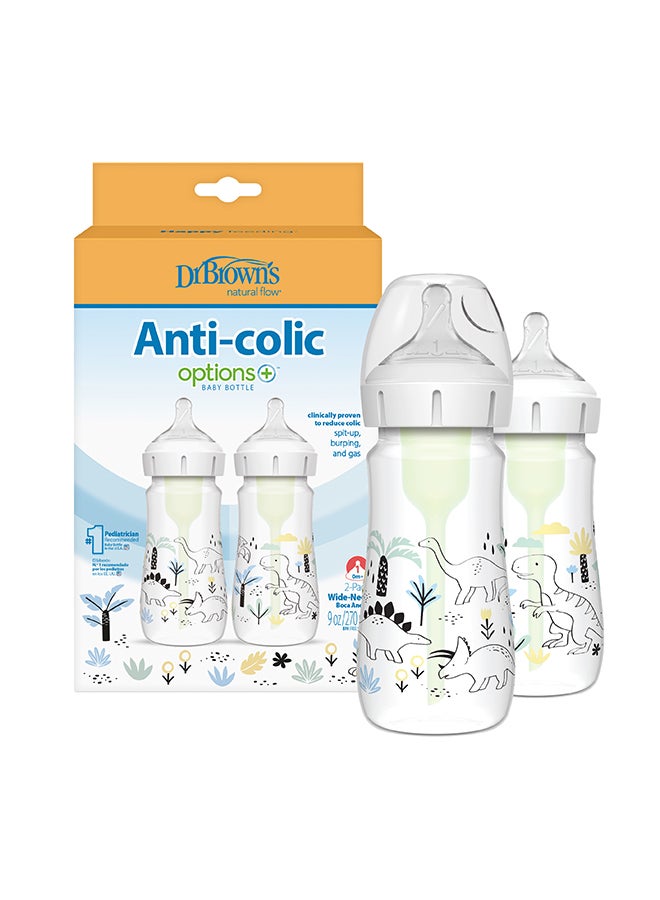 Dr. Brown’s 9 oz/270 mL PP W-N Anti-Colic Options+ Baby Bottle, Multi Dinosaurs, 2-Pack - Image 3