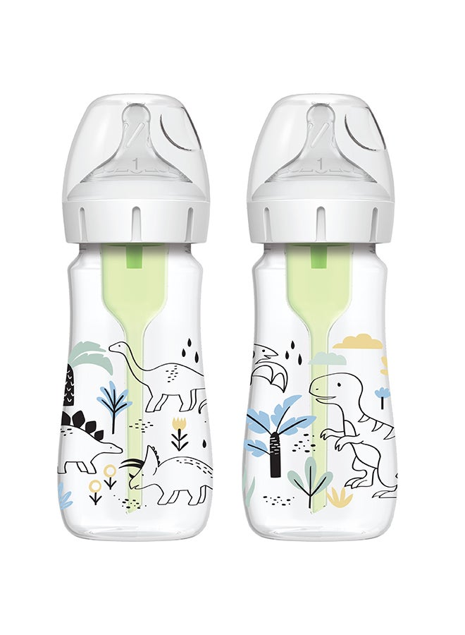 Dr. Brown’s 9 oz/270 mL PP W-N Anti-Colic Options+ Baby Bottle, Multi Dinosaurs, 2-Pack - Image 1