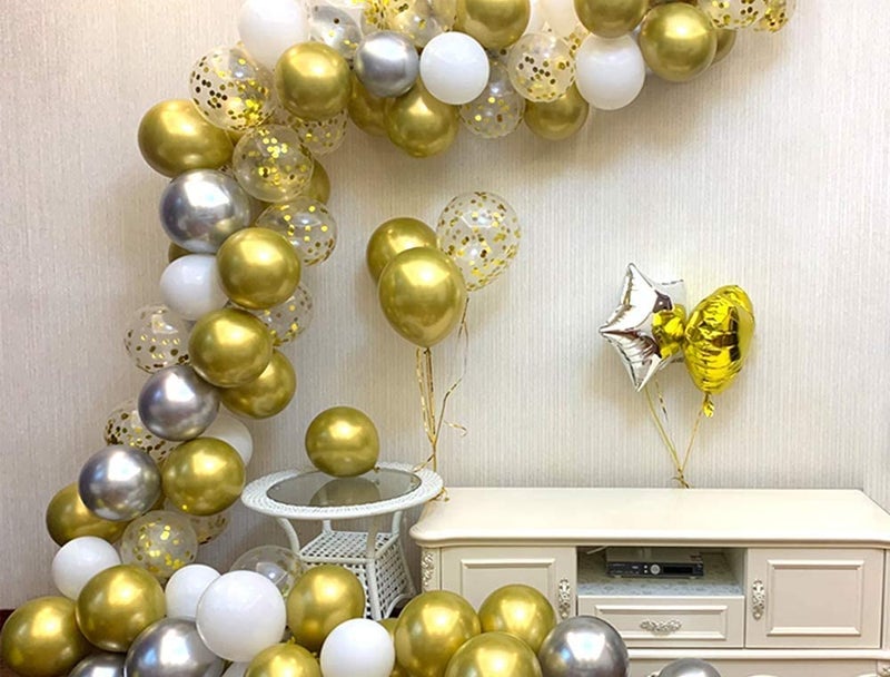 LAZYBEEE Gold Confetti Balloons & Gold Metallic Balloons 62 Pack - 12 inch Premium Latex Balloons & Ribbon - Gold Party Decorations (Gold) - Image 4