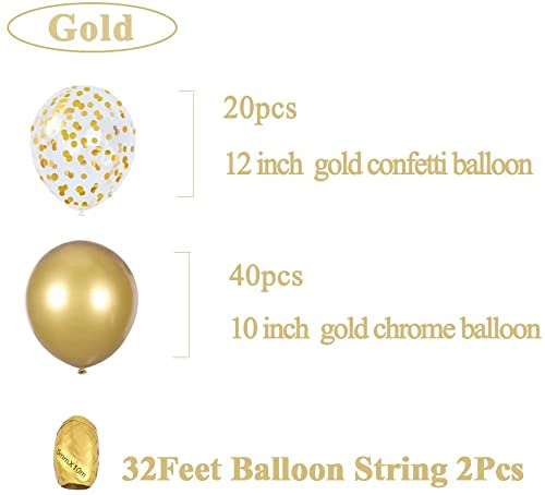 LAZYBEEE Gold Confetti Balloons & Gold Metallic Balloons 62 Pack - 12 inch Premium Latex Balloons & Ribbon - Gold Party Decorations (Gold) - Image 2