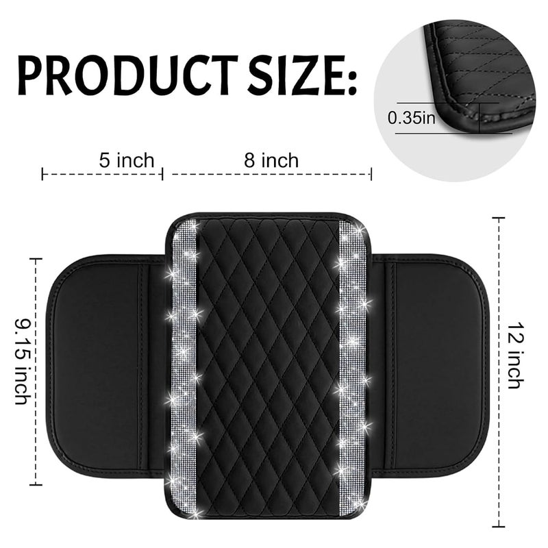 NBTEPEM Bling Car Center Console Cover, Leather Car Arm Rest Cover Cushion with 2 Storage Bags, Universal Auto Armrest Protector Storage Box, Bling Accessories Interior for Most Vehicles (Silver) - Image 2