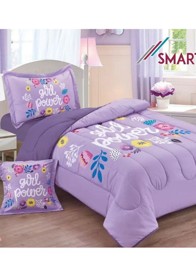 SMART HOME 4 Piece Reversible Plush Medium Quilted Kids Comforter Set Fitted Sheet 130X170cm Fits Single Bed for Boys and Girls Made of 100% Microfiber  - Image 3
