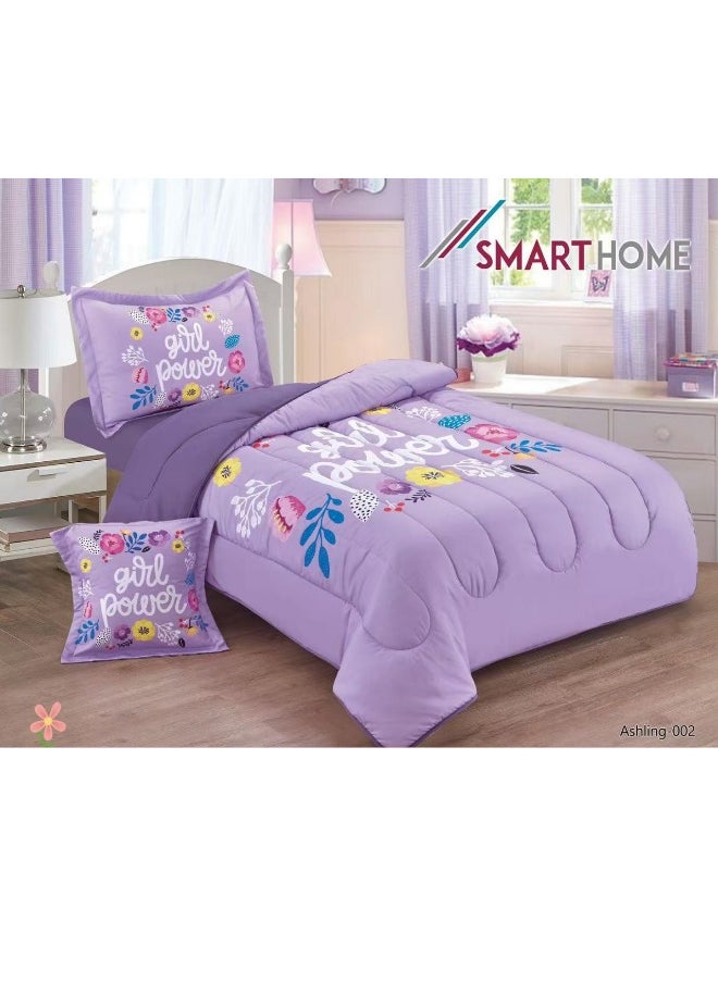SMART HOME - 4 Piece Reversible Plush Medium Quilted Kids Comforter Set Fitted Sheet 130X170cm Fits Single Bed for Boys and Girls Made of 100% Microfiber - Image 1