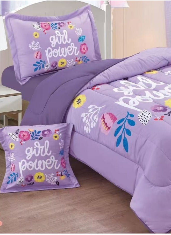 SMART HOME - 4 Piece Reversible Plush Medium Quilted Kids Comforter Set Fitted Sheet 130X170cm Fits Single Bed for Boys and Girls Made of 100% Microfiber - Image 1