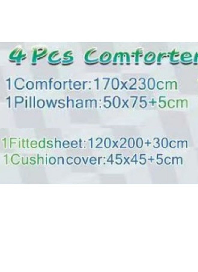 SMART HOME - 4 Piece Reversible Plush Medium Quilted Kids Comforter Set Fitted Sheet 130X170cm Fits Single Bed for Boys and Girls Made of 100% Microfiber - Image 1