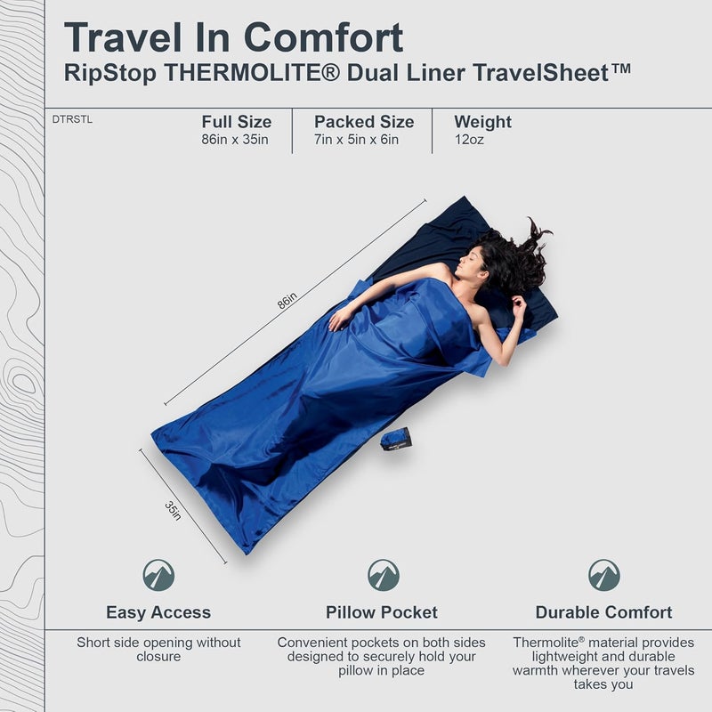 Cocoon - Ripstop Thermolite Dual Liner TravelSheet - Blue - Image 4