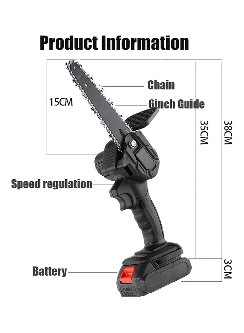 Cordless Mini Chainsaw, 6 Inch Electric Chainsaw, Battery Powered 2Pcs 21V Rechargeable Battery with Splash Guard for Wood Cutting Tree Trimming Gardening Camping