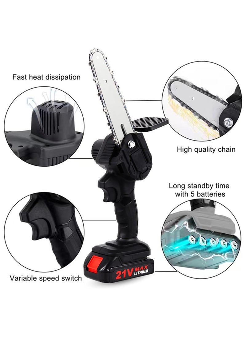 Favarey Cordless Mini Chainsaw, 6 Inch Electric Chainsaw, Battery Powered 2Pcs 21V Rechargeable Battery with Splash Guard for Wood Cutting Tree Trimming Gardening Camping  - Image 3