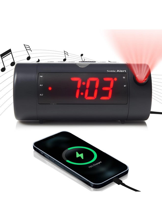 Sonic Alert Sonic Blast Digital Alarm Clock - Alarm Clock for Heavy Sleepers - Projection Alarm Clock - Android & iOS Compatible - Bluetooth Speaker, USB Port - AUX Compatible - Image 1