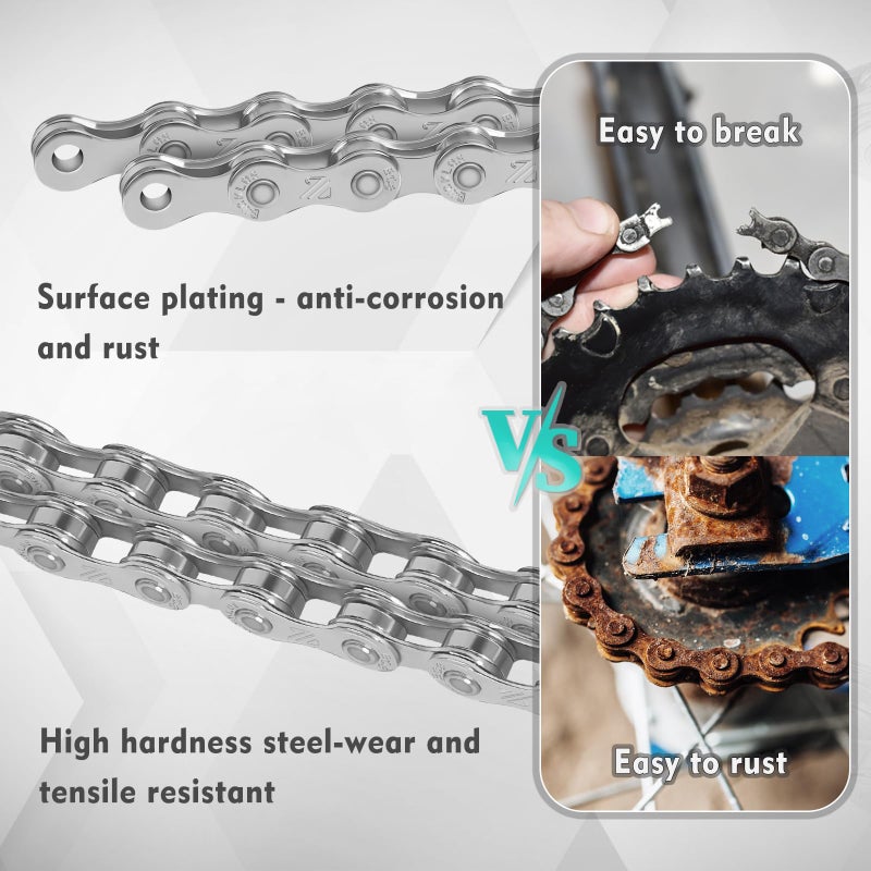 BUCKLOS 6/7/8/9/10/11/12 Speed Bike Chain,Bicycle Chain for Road Bike/E-Bike/Mountain Bike/MTB/Shimano SRAM,Half/Full Hollow Bike Chain Silver/Gold 1/2 x 11/128 Inch 116 Links with Quick Link - Image 2