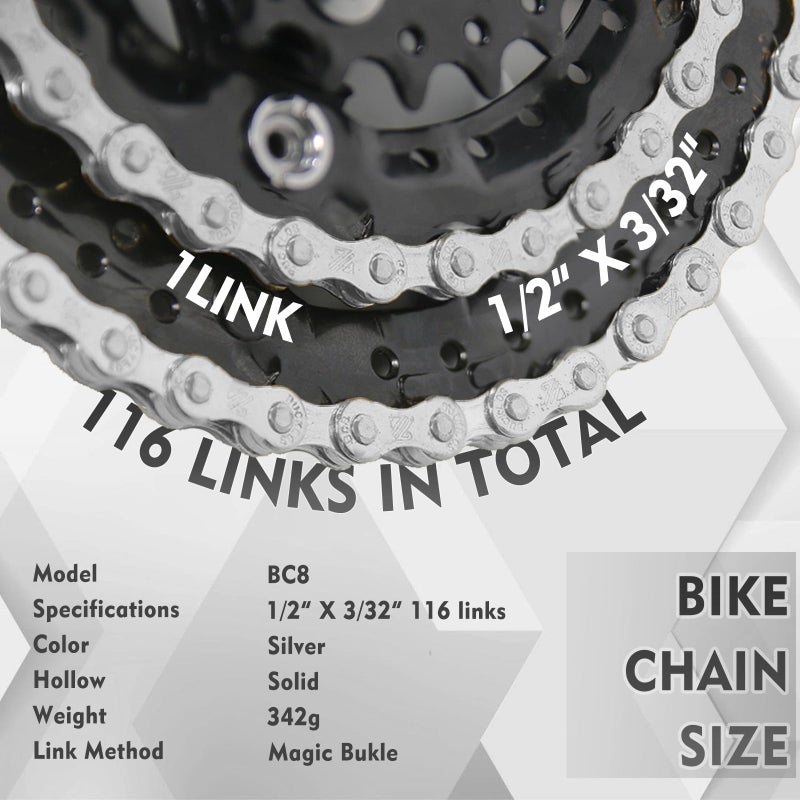 BUCKLOS 6/7/8/9/10/11/12 Speed Bike Chain,Bicycle Chain for Road Bike/E-Bike/Mountain Bike/MTB/Shimano SRAM,Half/Full Hollow Bike Chain Silver/Gold 1/2 x 11/128 Inch 116 Links with Quick Link - Image 4