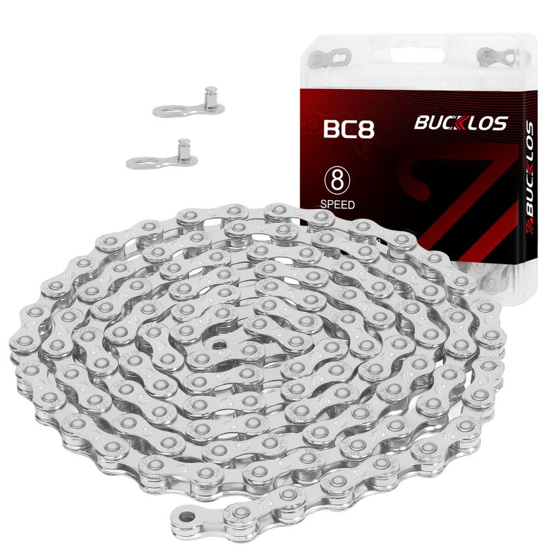 BUCKLOS 6/7/8/9/10/11/12 Speed Bike Chain,Bicycle Chain for Road Bike/E-Bike/Mountain Bike/MTB/Shimano SRAM,Half/Full Hollow Bike Chain Silver/Gold 1/2 x 11/128 Inch 116 Links with Quick Link - Image 1