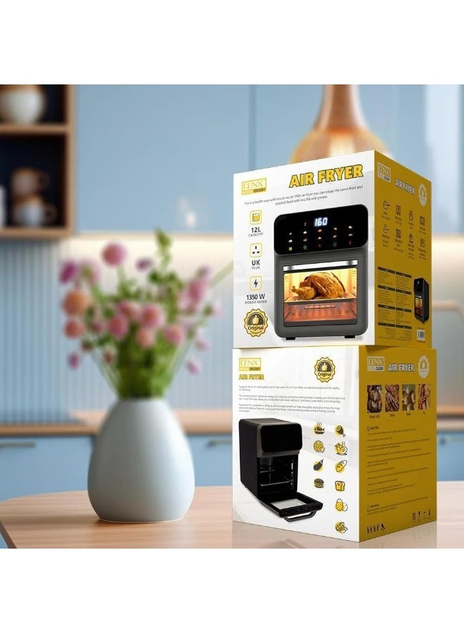 DENX DX2081 12L Air Fryer – 1350W Multi-Function Digital Kitchen Appliance | Fry, Bake, Roast, Grill | Adjustable Temperature & Timer | Removable Non-Stick Tray | Compact Black Design - Image 5