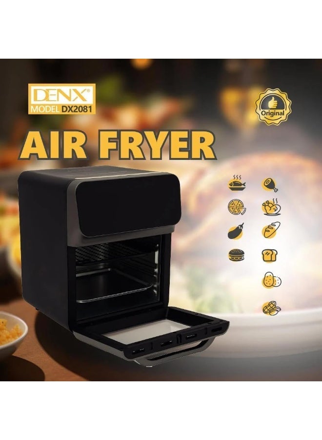 DENX DX2081 12L Air Fryer – 1350W Multi-Function Digital Kitchen Appliance | Fry, Bake, Roast, Grill | Adjustable Temperature & Timer | Removable Non-Stick Tray | Compact Black Design - Image 4