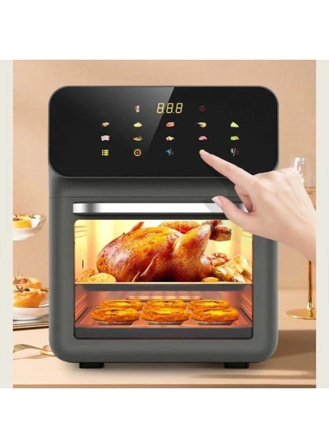 DENX DX2081 12L Air Fryer – 1350W Multi-Function Digital Kitchen Appliance | Fry, Bake, Roast, Grill | Adjustable Temperature & Timer | Removable Non-Stick Tray | Compact Black Design - Image 2