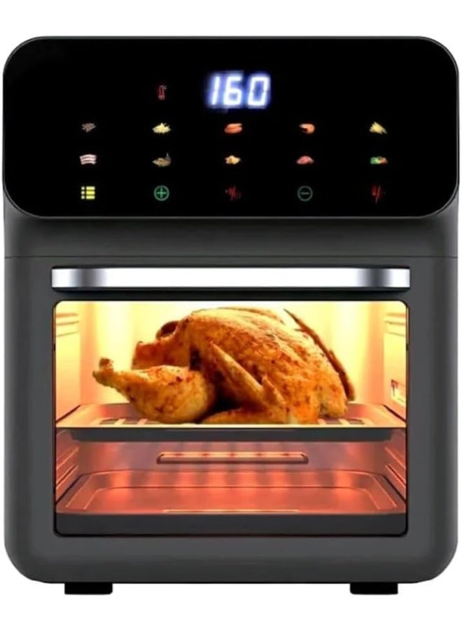 DENX DX2081 12L Air Fryer – 1350W Multi-Function Digital Kitchen Appliance | Fry, Bake, Roast, Grill | Adjustable Temperature & Timer | Removable Non-Stick Tray | Compact Black Design - Image 1