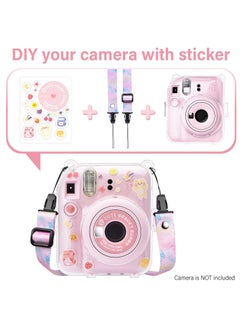 O Ozone Crystal Clear Camera Case For Fujifilm Mini 12 Instant Camera, Hard PC Cover with Adjustable Strap and Pocket & Decorative sticker - Pink  - Image 2