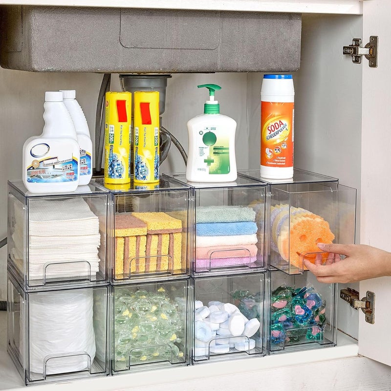 UREVO 4 Pack Large Clear Acrylic Stackable Storage Drawers for Home Organization - Image 2