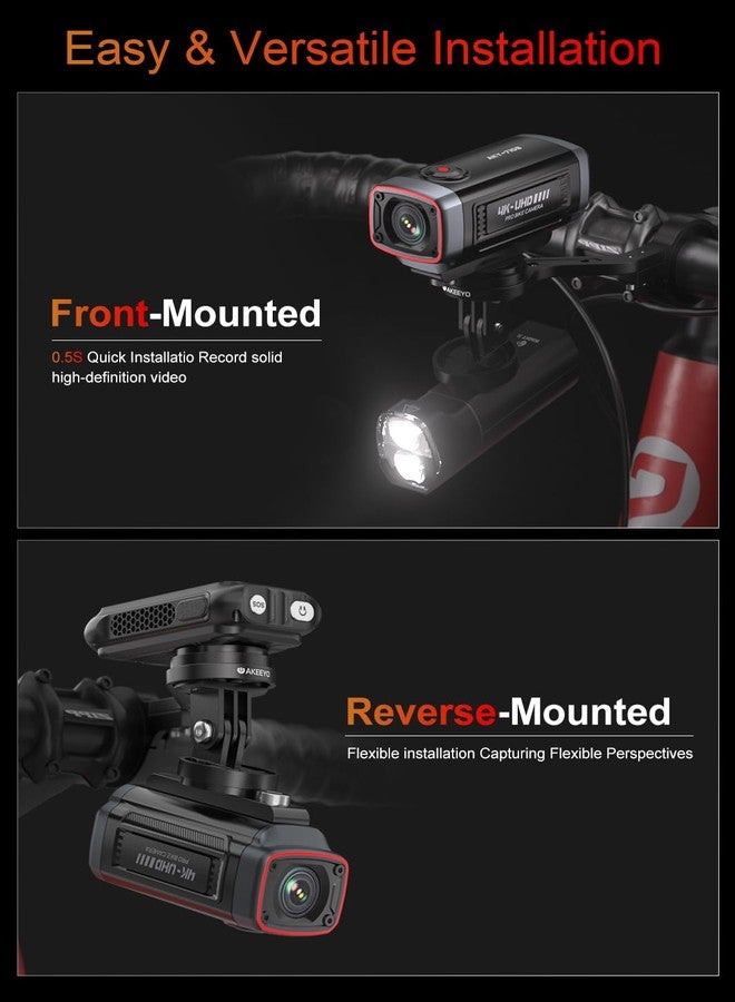 AKEEYO AKY-710S Bike Camera with Mount, 4K 28fps, 2K 55fps, Wide-Angle 142°,IP67,5MP,Loop & Emergency Recording,Parking Monitor,Bicycle,Outdoor Sports,Rechargeable,GPS,64GB Card Included - Image 2