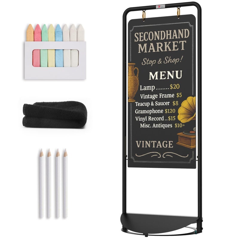 TOWON Double Sided Swinging Chalkboard Sign with Streamlined Thickened Base 18x47 Windproof Chalkboard HFrame Metal Sidewalk Sign for Cafe Wedding Outdoor Huge Freestanding Sandwich Boards - Image 2