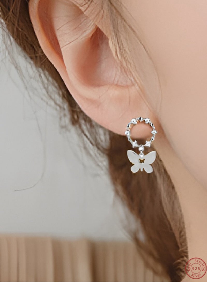 زوج من جميع أنحاء 925 الفضة فراشة إكليل الأقراط هدية مربع، هدية حزب لطيف المألوف، مزاجه فتاة تنوعا - Image 1