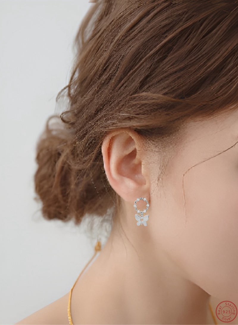 زوج من جميع أنحاء 925 الفضة فراشة إكليل الأقراط هدية مربع، هدية حزب لطيف المألوف، مزاجه فتاة تنوعا - Image 2