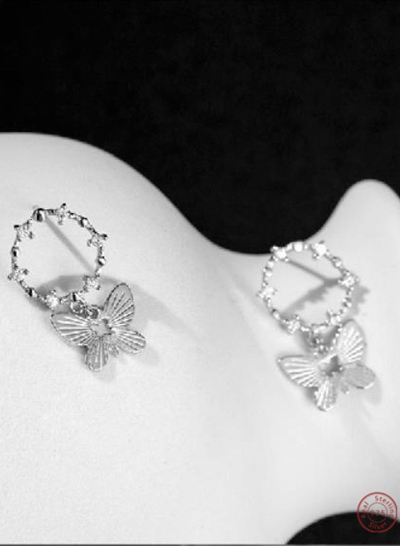 زوج من جميع أنحاء 925 الفضة فراشة إكليل الأقراط هدية مربع، هدية حزب لطيف المألوف، مزاجه فتاة تنوعا - Image 3