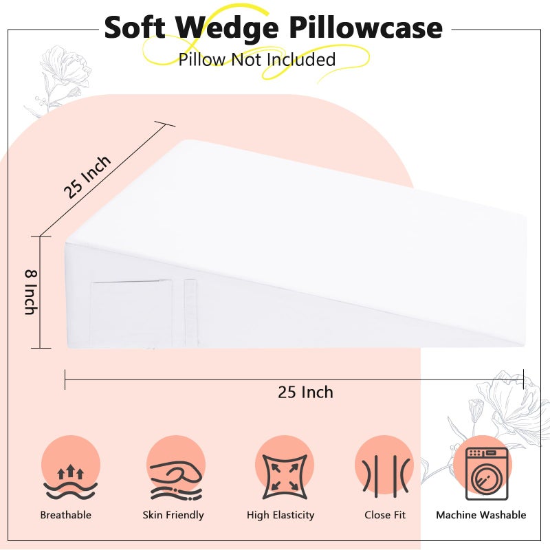 Cobedzy White Bed Wedge Pillow Cover(25" L x 25" W x 8" H), Zipper and Handle Design Wedge Pillowcase Protector, Breathable Pillowcase with Side Pocket for Storage(Pillow Not Include) - Image 4