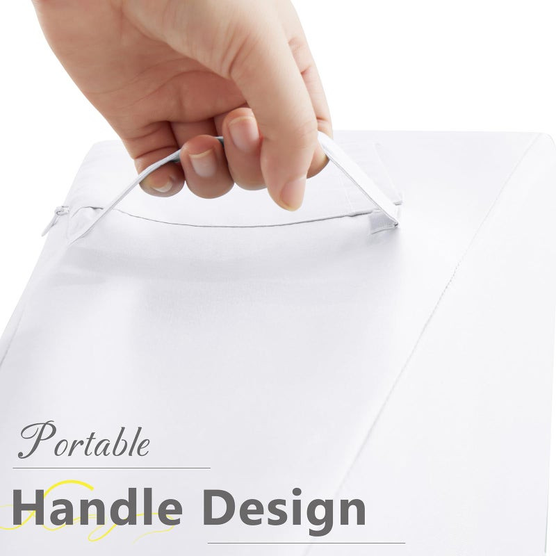 Cobedzy White Bed Wedge Pillow Cover(25" L x 25" W x 8" H), Zipper and Handle Design Wedge Pillowcase Protector, Breathable Pillowcase with Side Pocket for Storage(Pillow Not Include) - Image 5