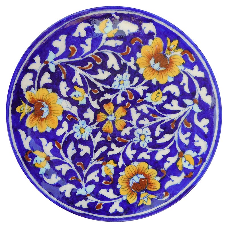 Craft Park Blue Pottery Ceramic Wall Hanging Decorative Handmade 8 Inch Round Plate CPDP8 - Image 1