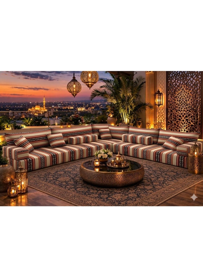 Xboat Arabic Majlis Floor Sofa Set, L-Shaped Sectional, Striped Traditional Pattern, Living Room Seating - Image 2