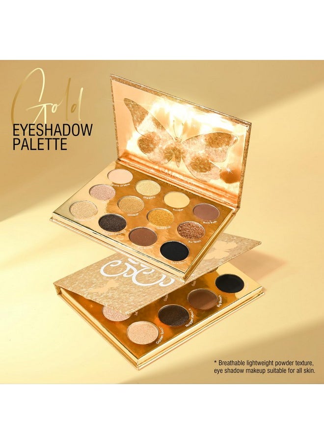 KYDA KYDA 12 Colors Golden Eyeshadow Palette, Ultra-rich Glitter Gold Eyeshadow, Matte Neutral Nude Smokey Eyeshadow Palette, Smooth Blendable Pigment, Good as Golden Eyeshadow Palette  - Image 2